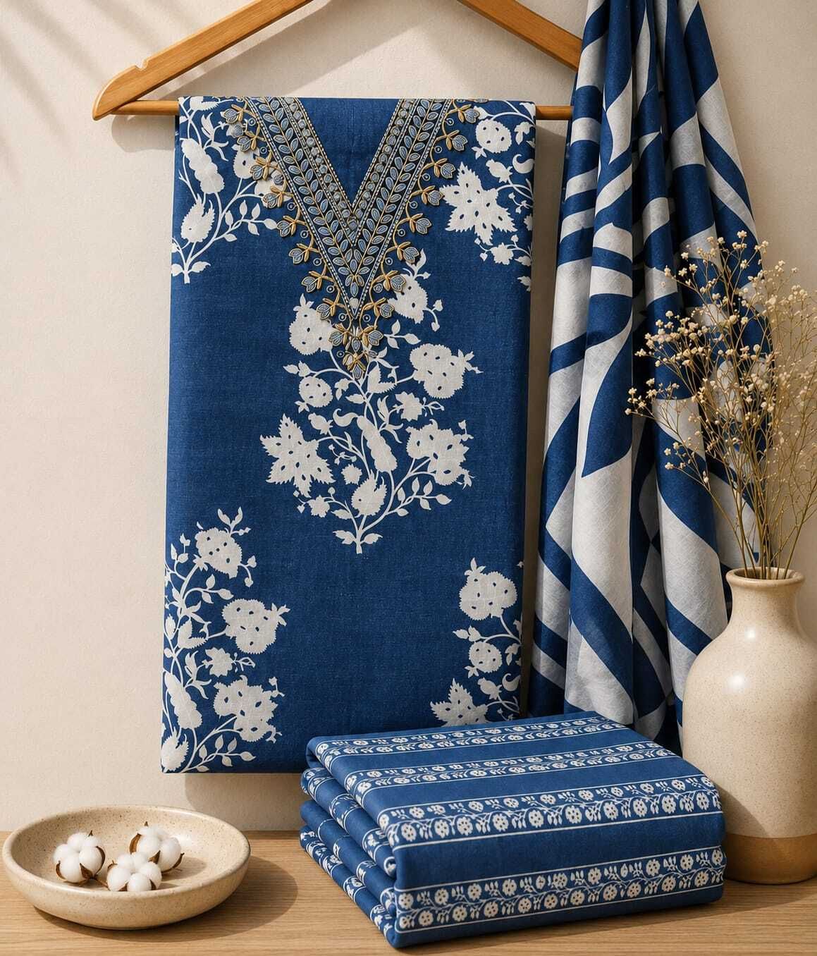 Unstitched Pure Cotton Kurta & Churidar Material Embroidered-image-26