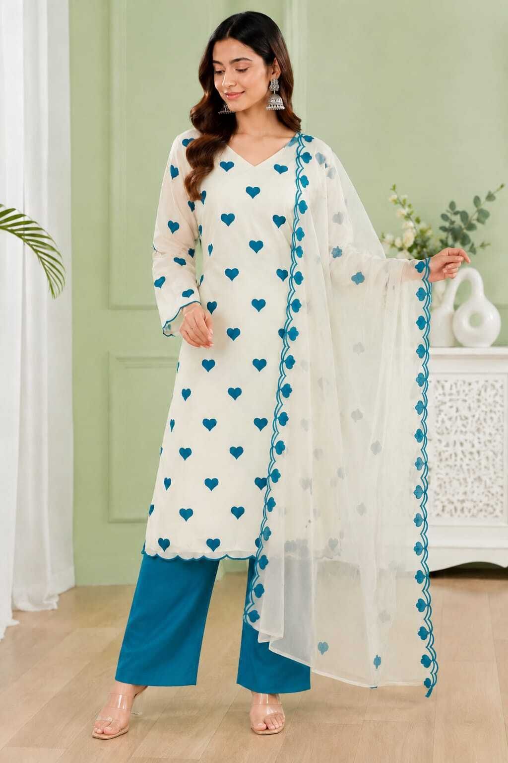 Unstitched Cotton Blend Salwar Suit Material Embroidered-image-19