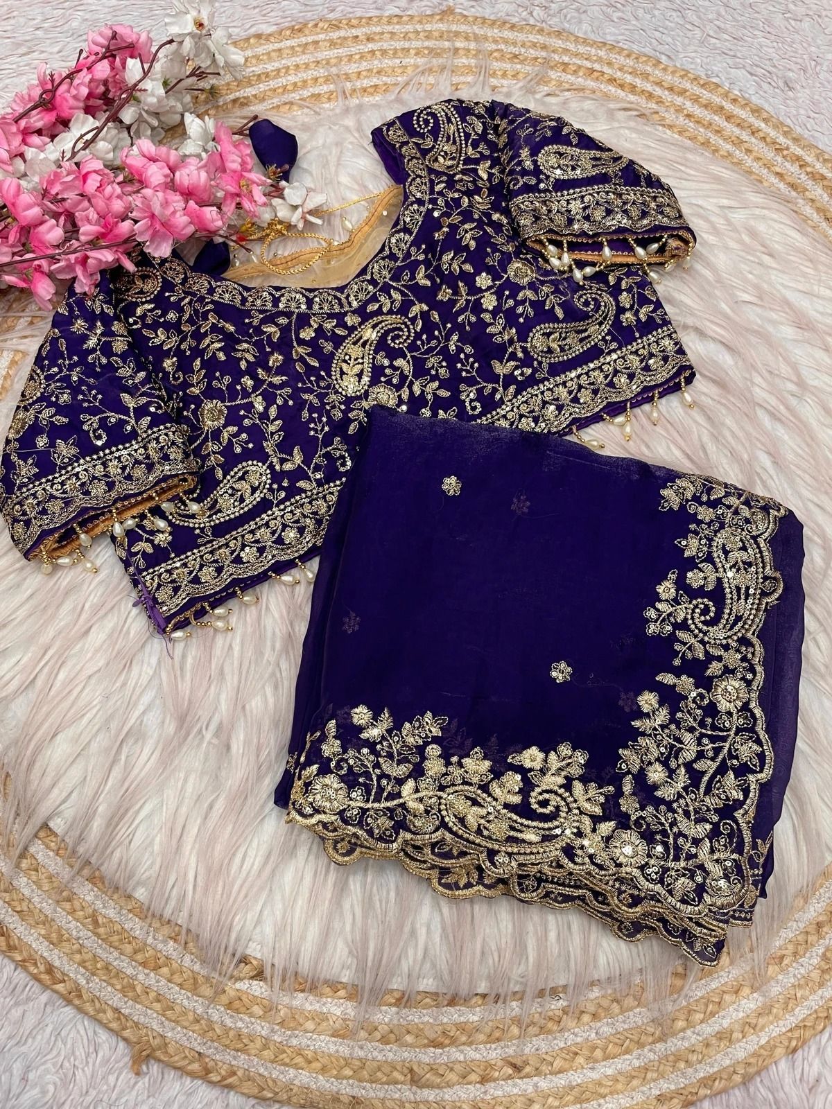 Unstitched Georgette Blouse Material Embellished-image-11