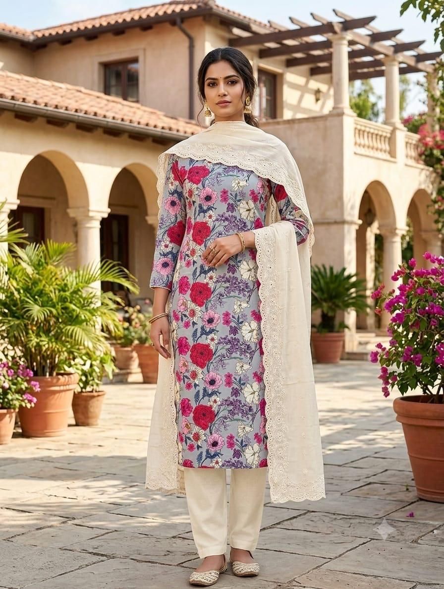 Unstitched Cotton Blend Salwar Suit Material Printed-image-34