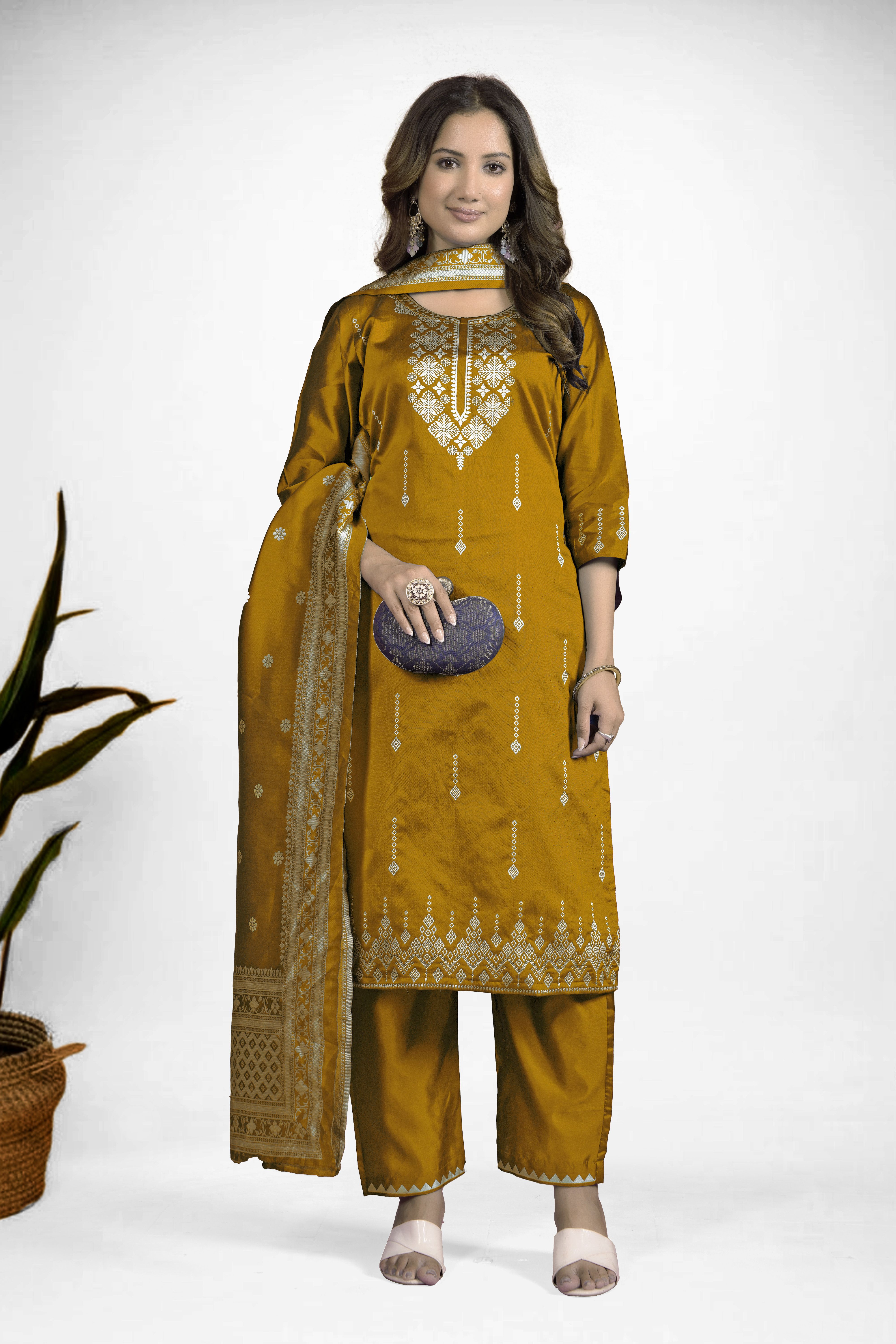 Unstitched Jacquard Suit Fabric Self Design-image-0