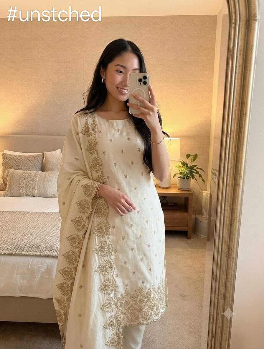 Unstitched Silk Blend Salwar and Dupatta Material Embroidered-image-9