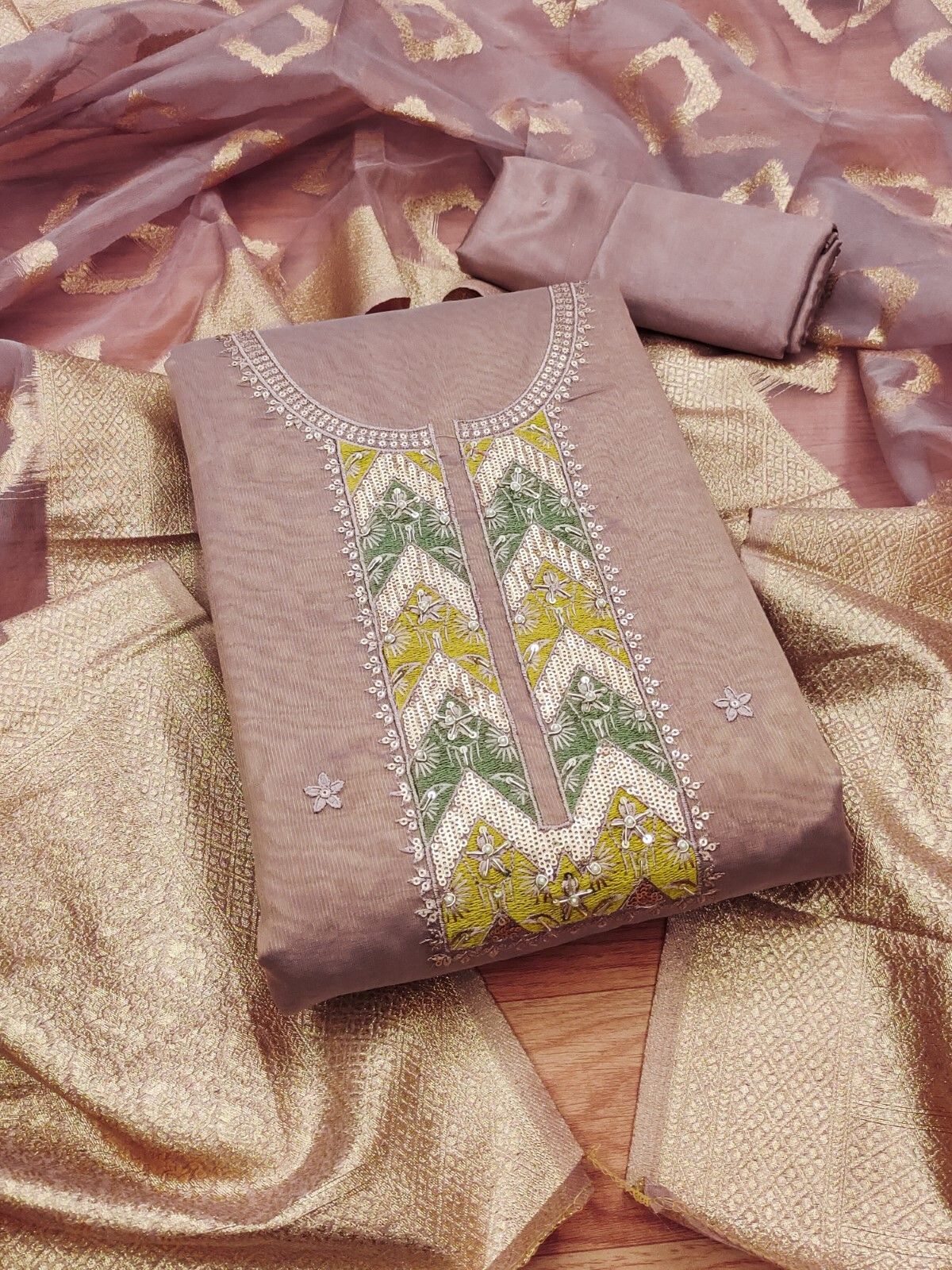 Unstitched Cotton Blend Salwar Suit Material Embroidered-image-41