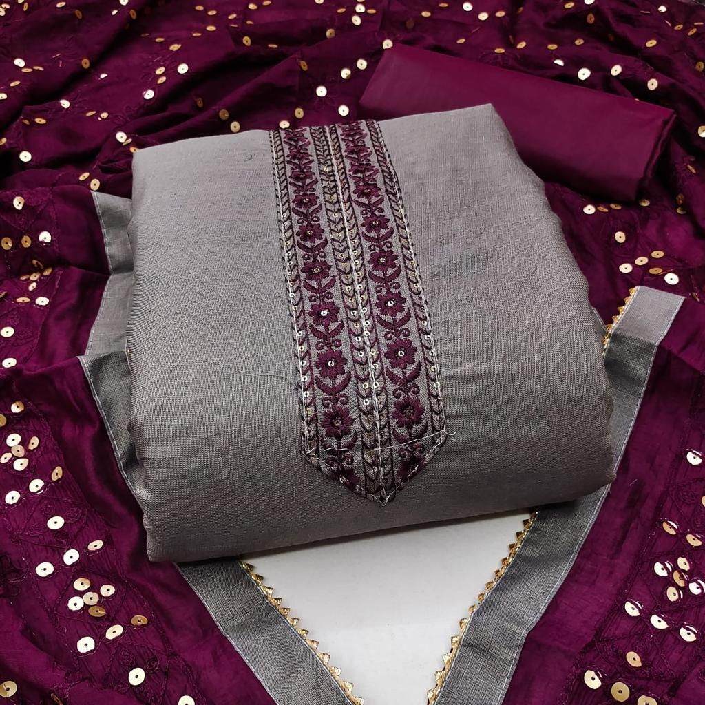 Unstitched Cotton Blend Salwar and Dupatta Material Embellished-image-5