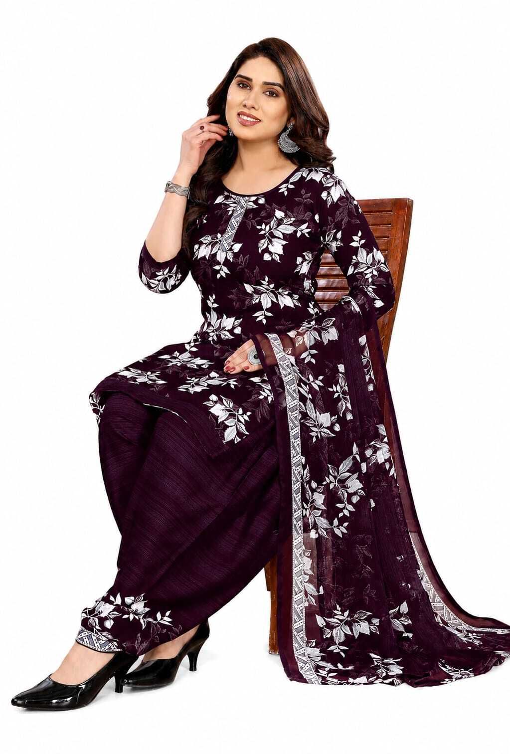Unstitched Crepe Salwar Suit Material Floral Print-image-42