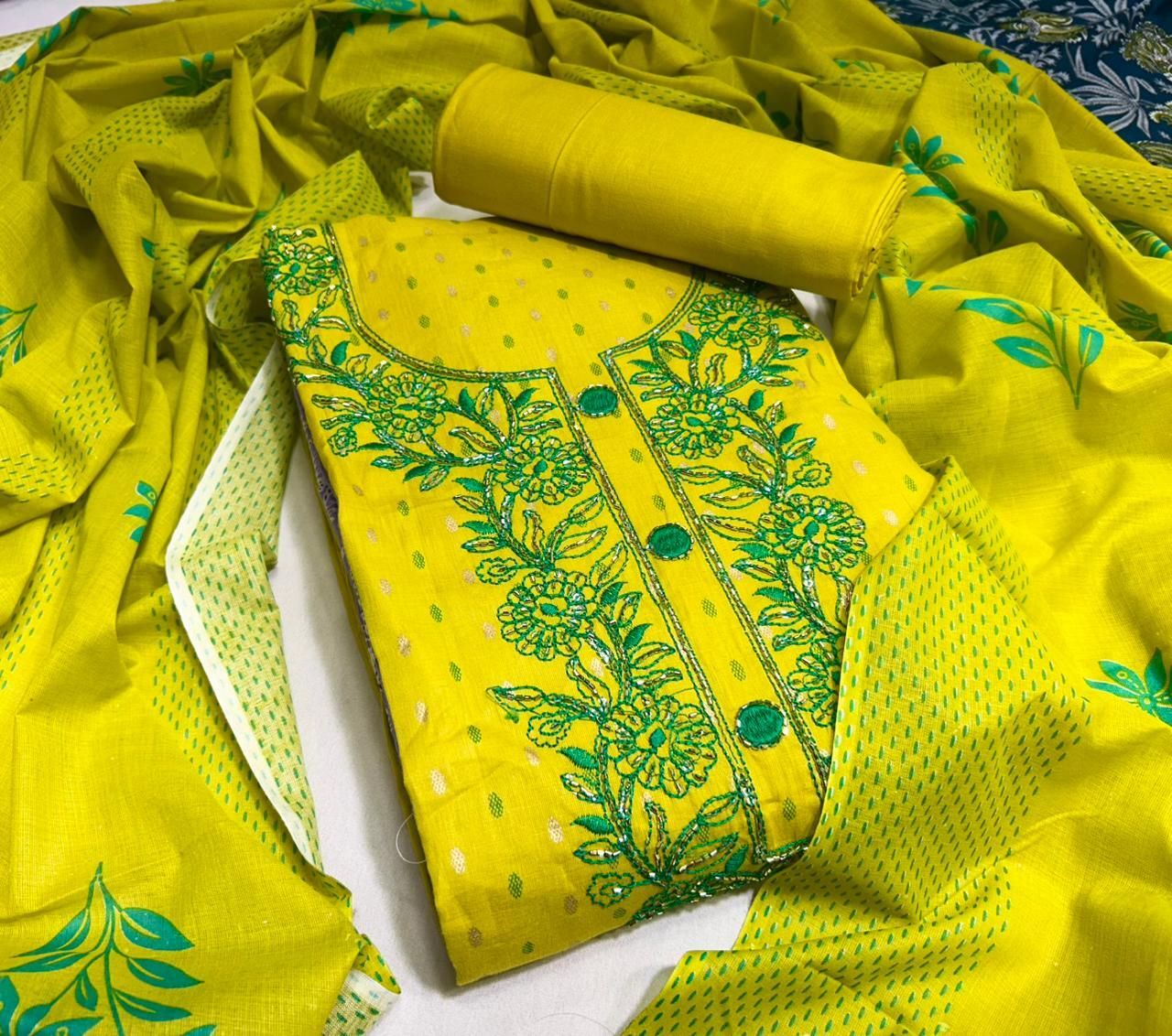 Unstitched Cotton Blend Kurta & Churidar Material Printed-image-31