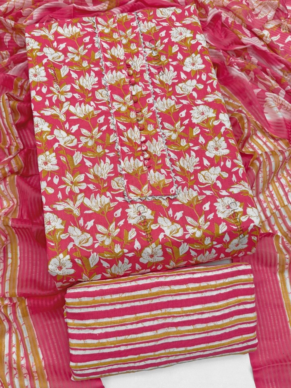 Unstitched Pure Cotton Kurta & Churidar Material Printed-image-25