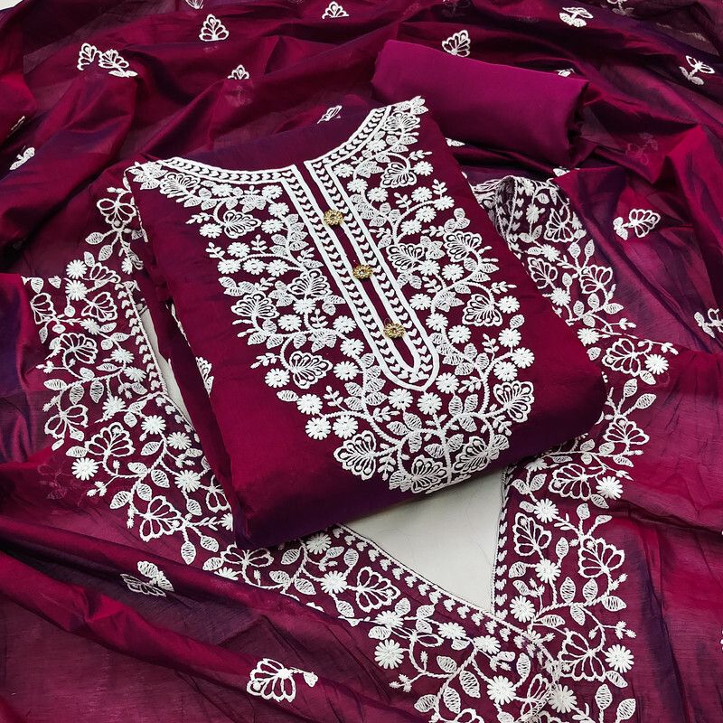 Unstitched Chanderi Kurta & Patiyala Material Embroidered-image-15