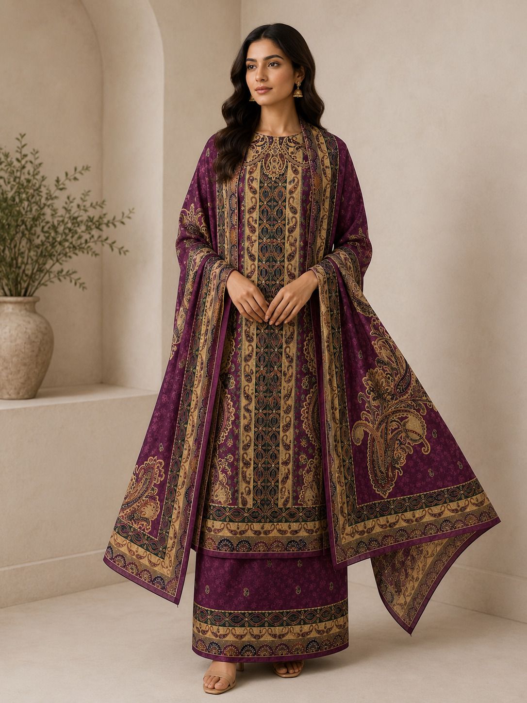 Unstitched Wool Salwar Suit Material Printed-image-24