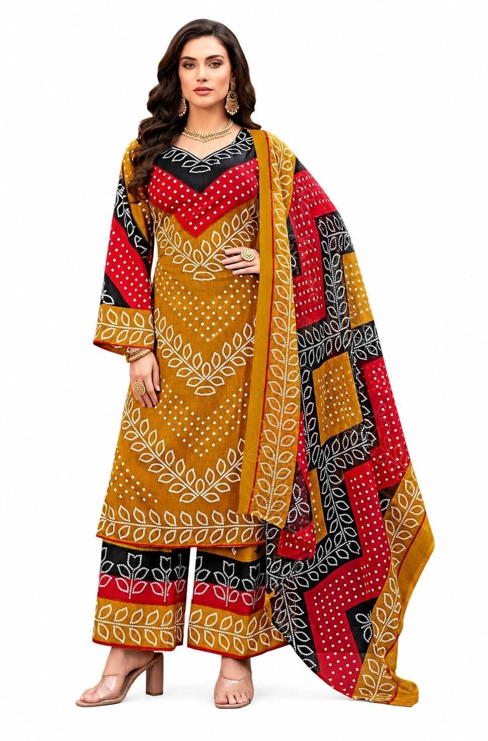 Unstitched Crepe Salwar Suit Material Polka Print-image-41