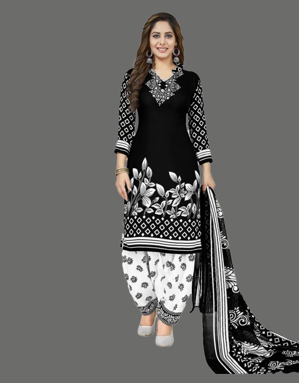 Unstitched Crepe Salwar Suit Material Printed
