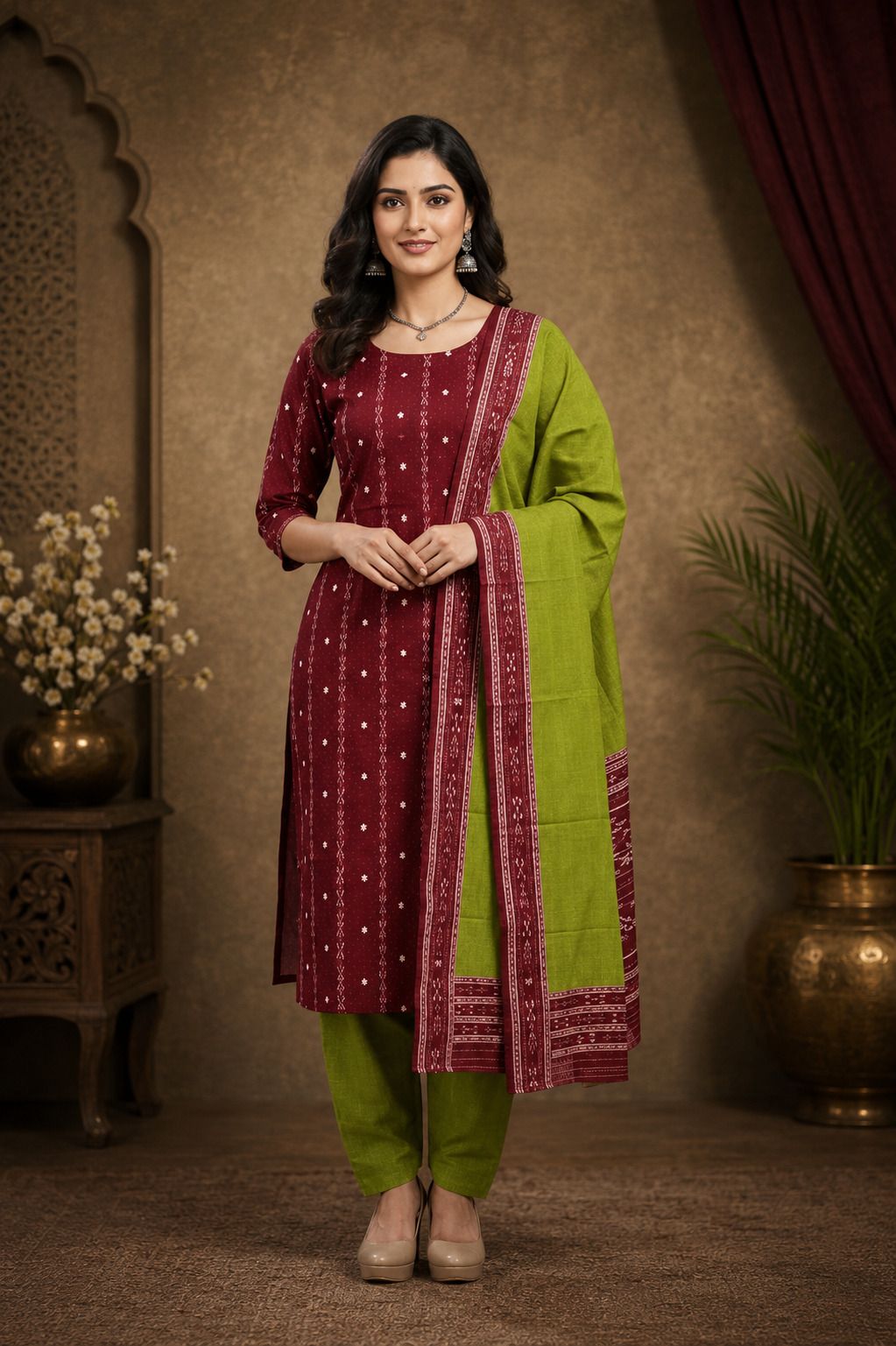 Unstitched Pure Cotton Kurta & Churidar Material Embroidered-image-31