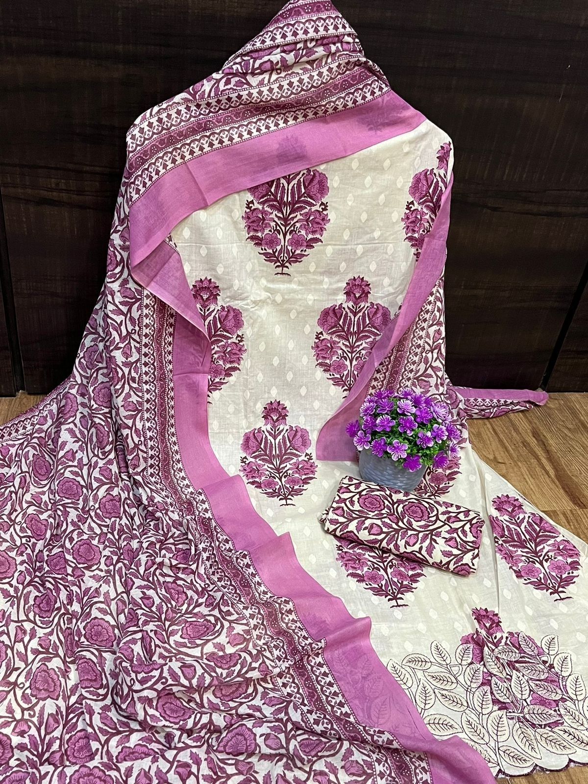 Unstitched Pure Cotton Salwar Suit Material Embroidered, Floral Print, Graphic Print-image-16