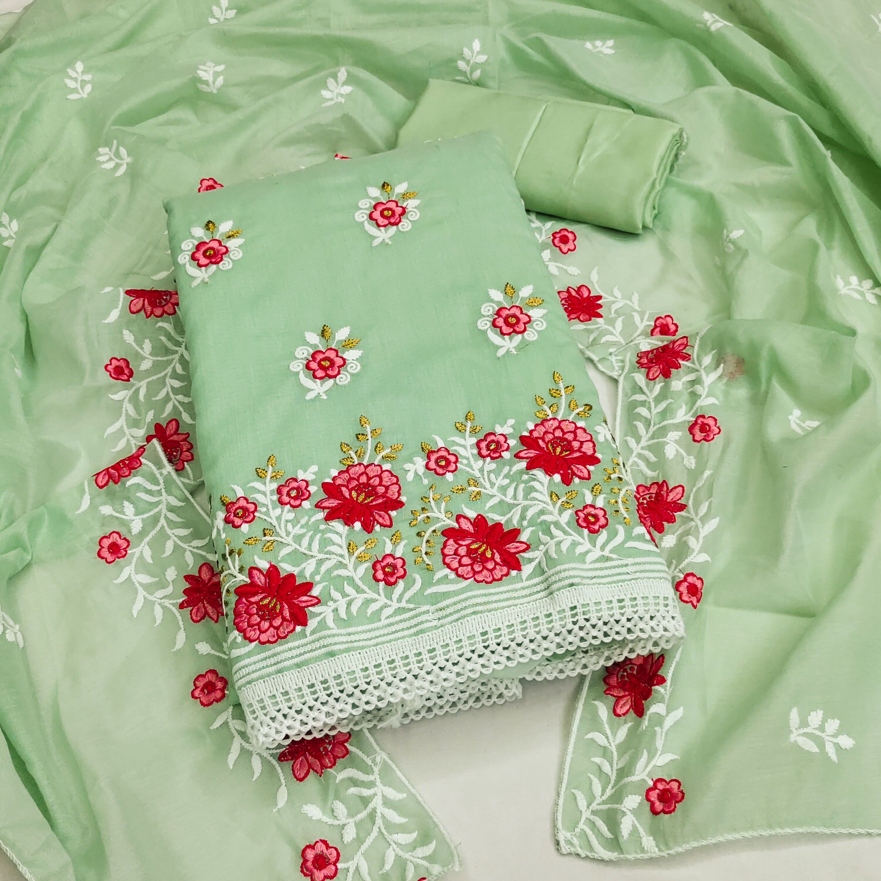 manvaa Unstitched Chanderi Salwar Suit Material Embroidered-picture-0