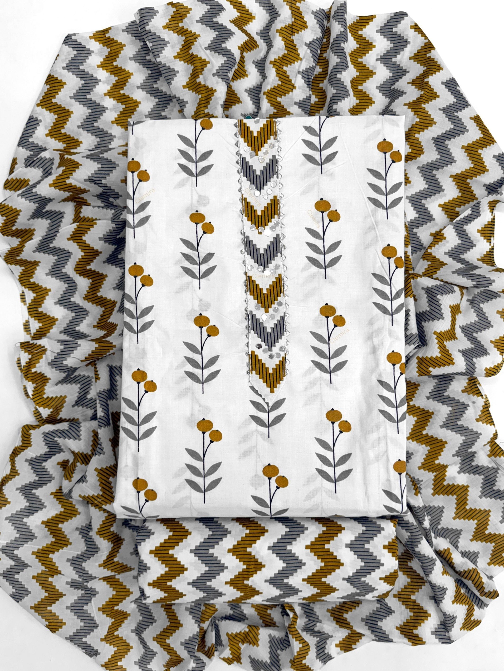 Unstitched Cotton Blend Kurta & Patiyala Material Printed-image-10