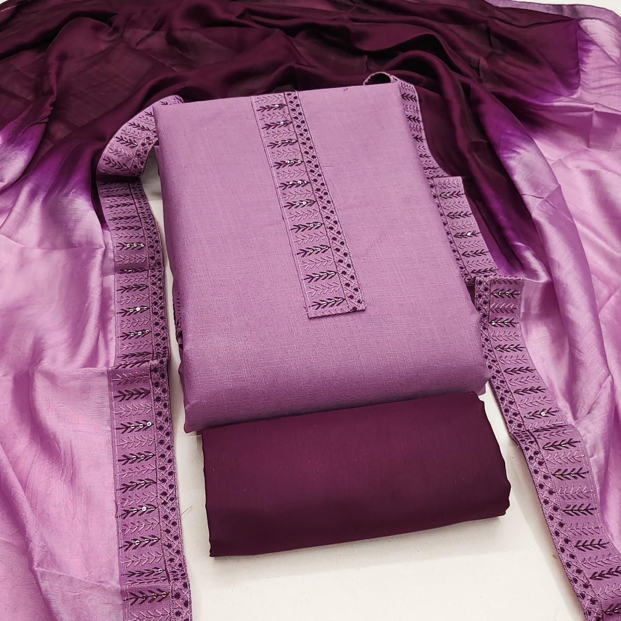 Unstitched Cotton Blend Salwar Suit Material Embroidered-image-40