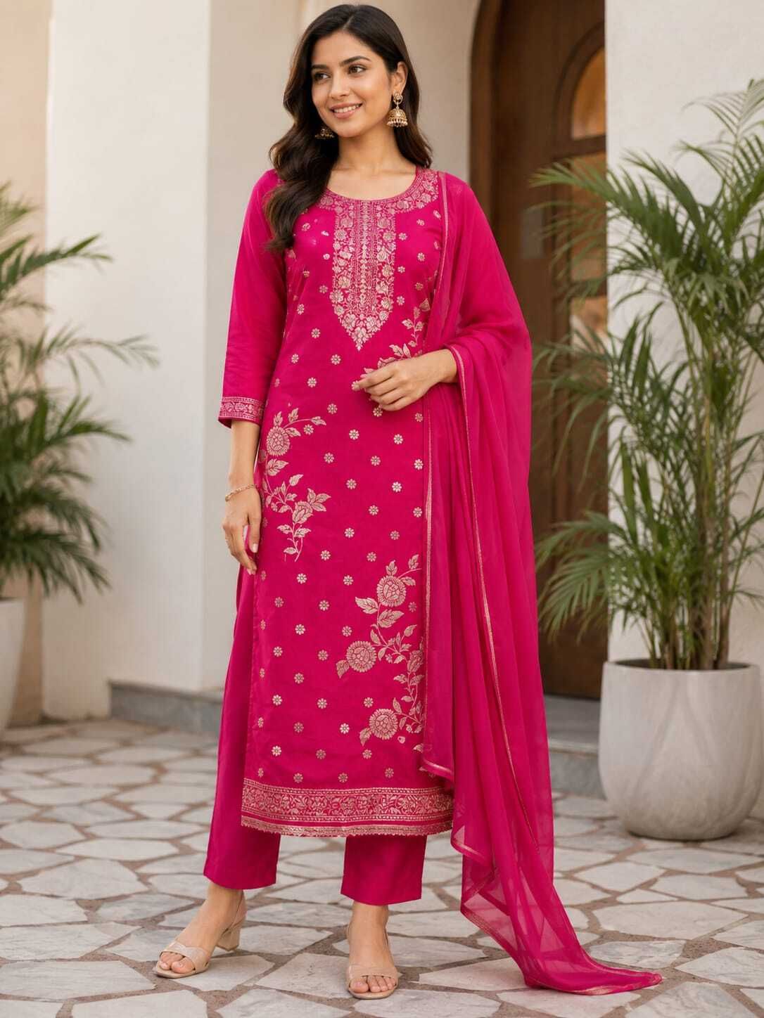 Unstitched Cotton Silk Suit Fabric Floral Print-image-7
