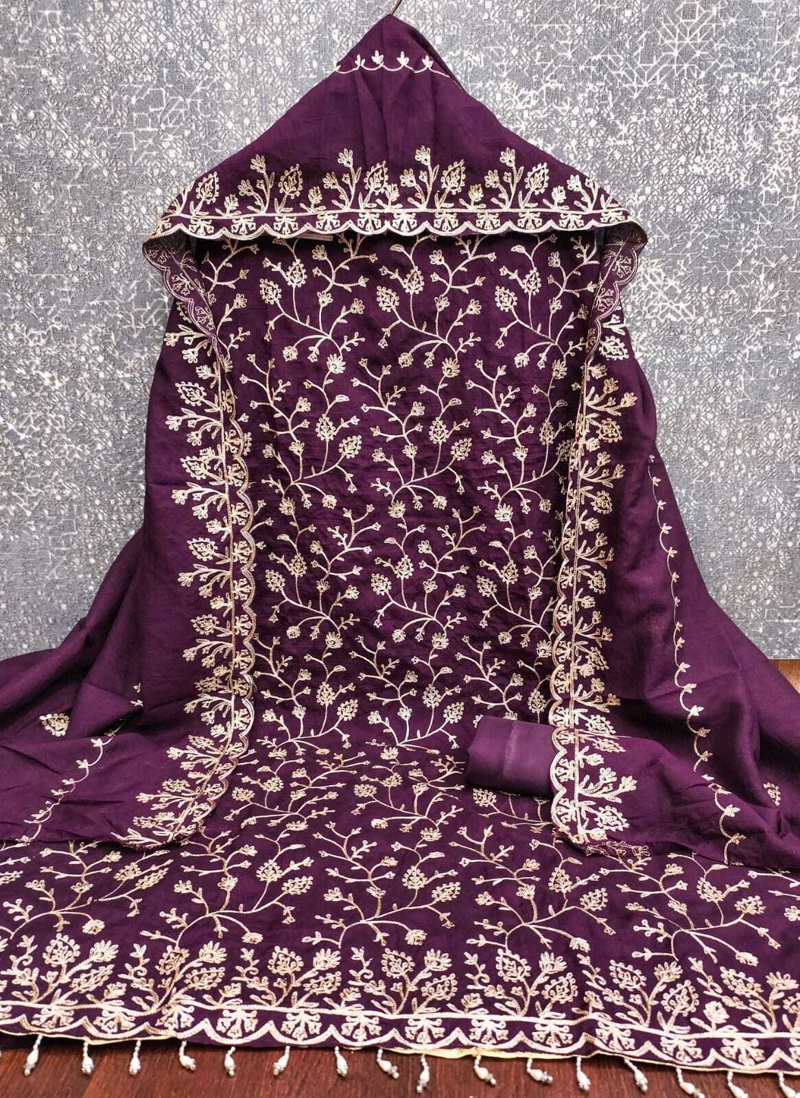 Unstitched Chanderi Salwar Suit Material Embroidered