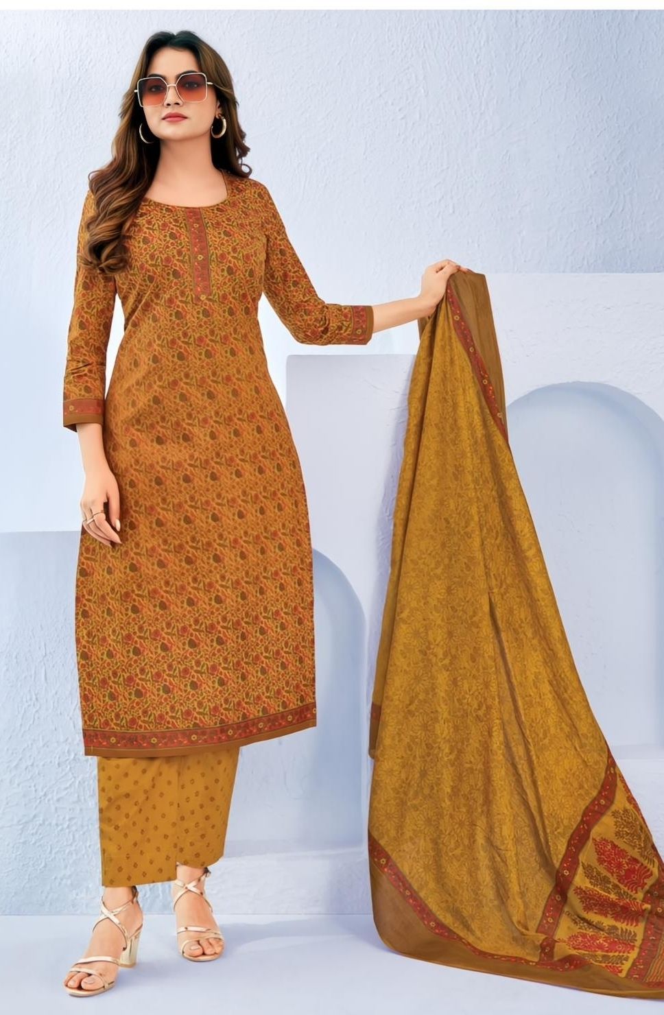 Unstitched Pure Cotton Salwar Suit Material Floral Print, Printed-image-39