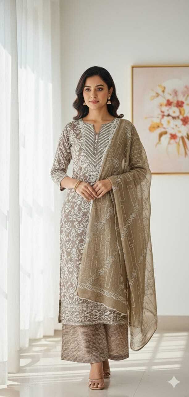 Unstitched Cotton Blend Kurta & Churidar Material Embroidered-image-4