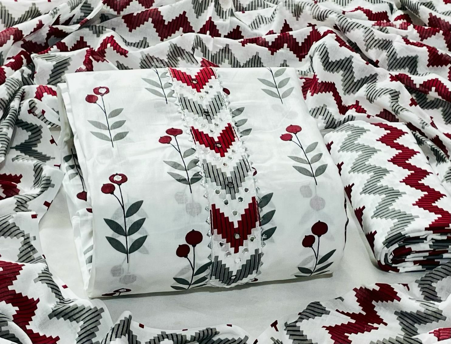 Unstitched Pure Cotton Kurta & Churidar Material Printed-image-6