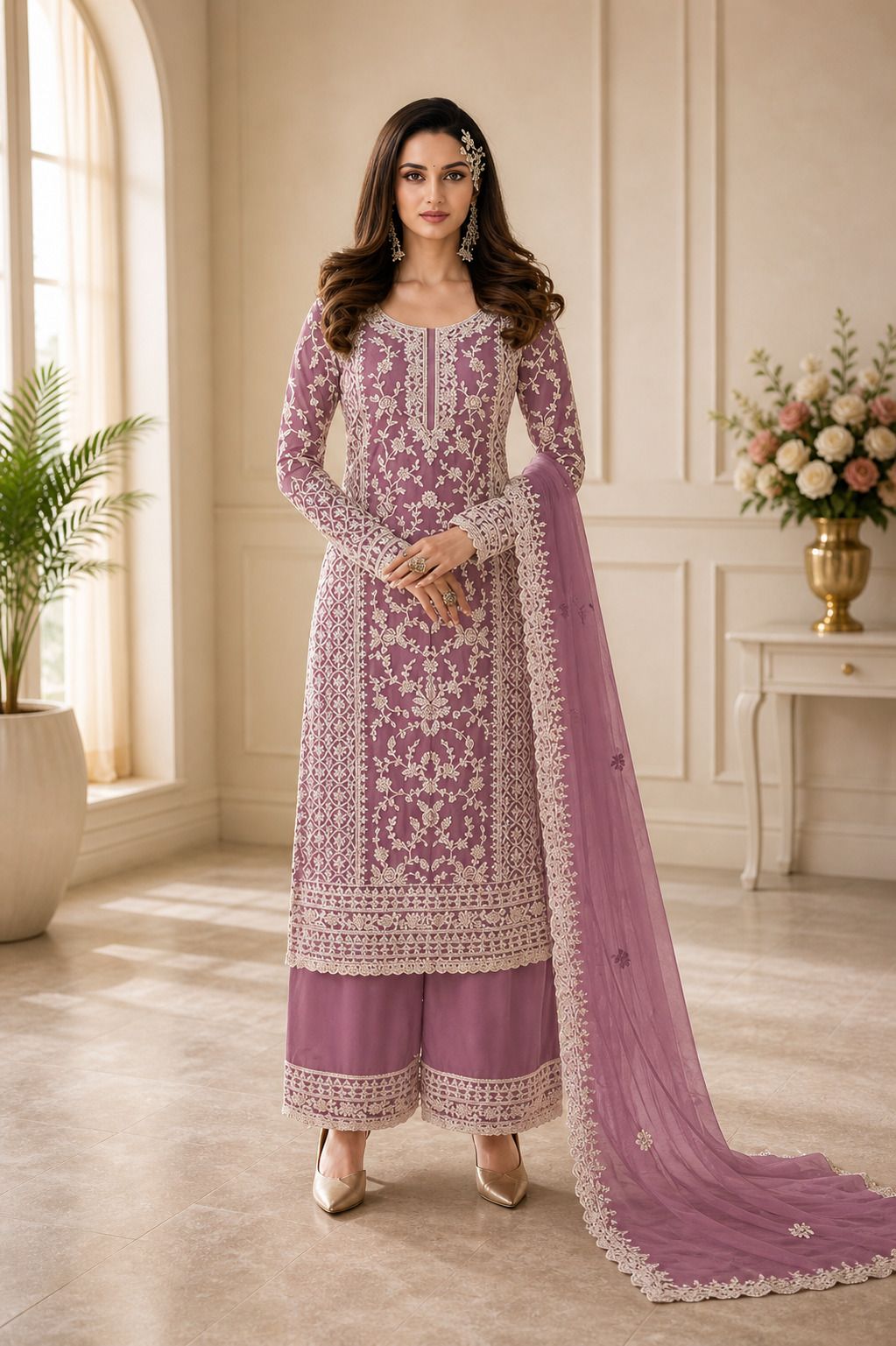 Semi Stitched Net/Lace Salwar and Dupatta Material Embroidered-image-20
