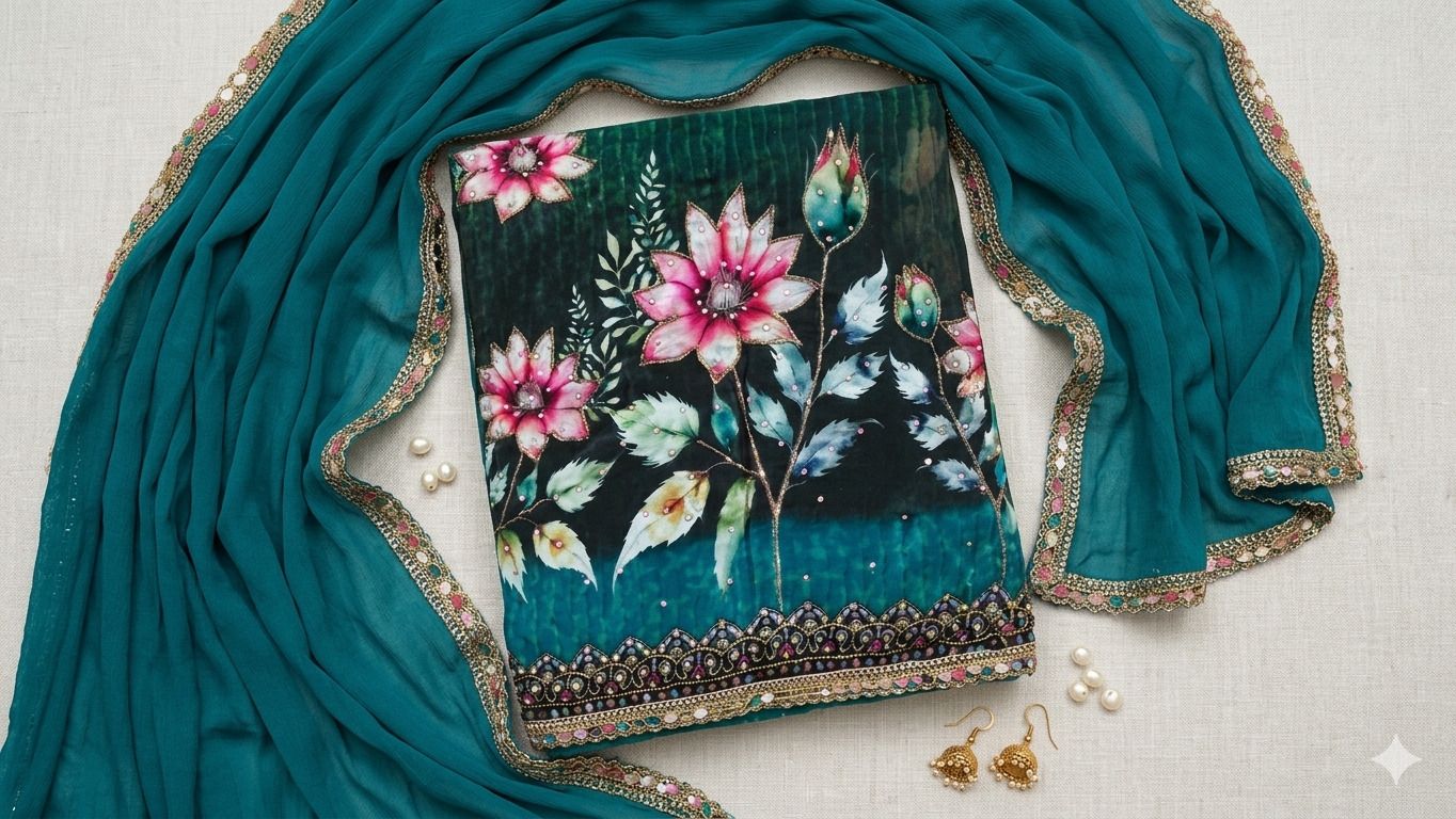 sawariya fashion Unstitched Organza Suit Fabric Floral Print-picture-3