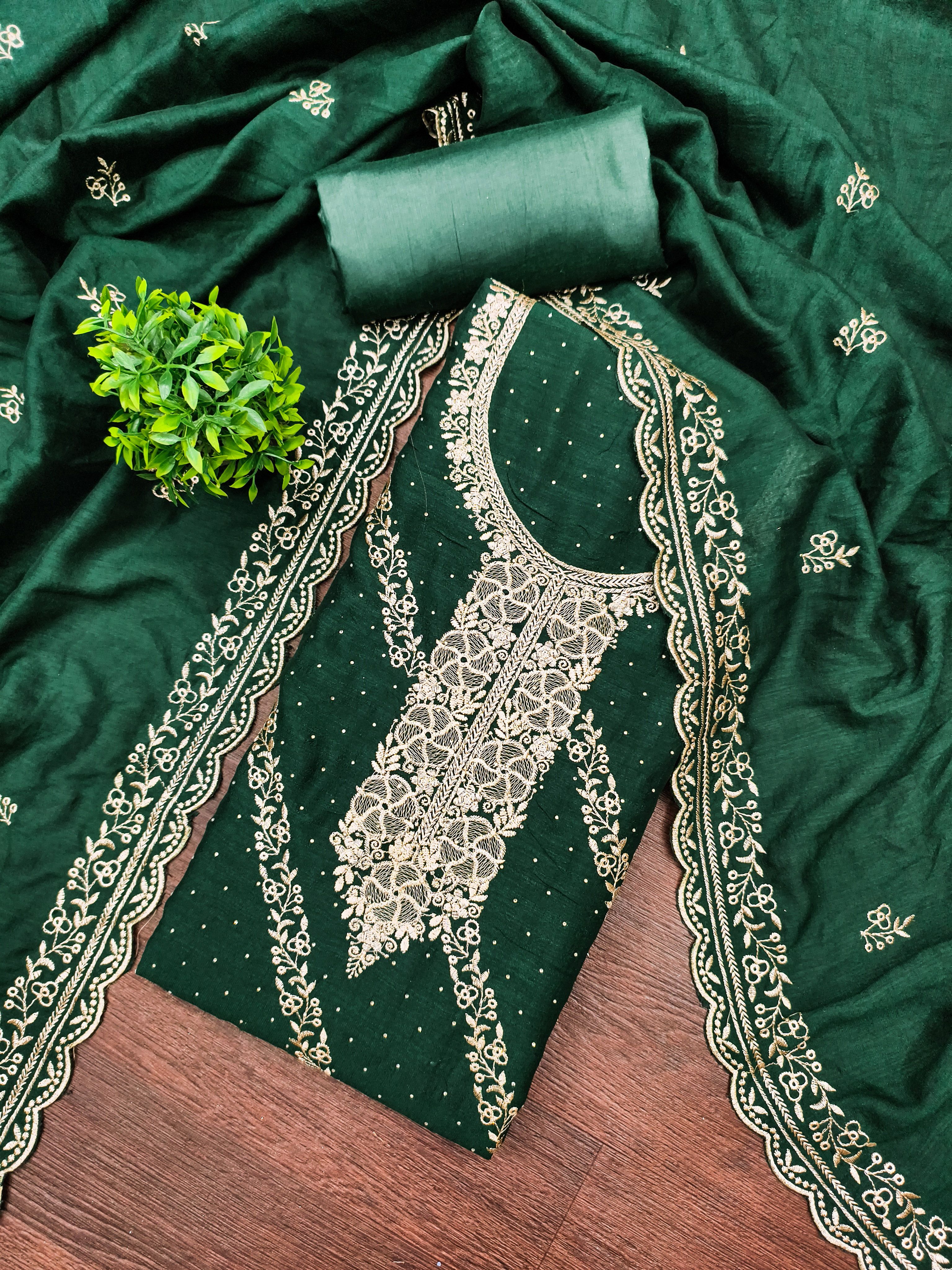 Unstitched Cotton Blend Salwar Suit Material Embroidered