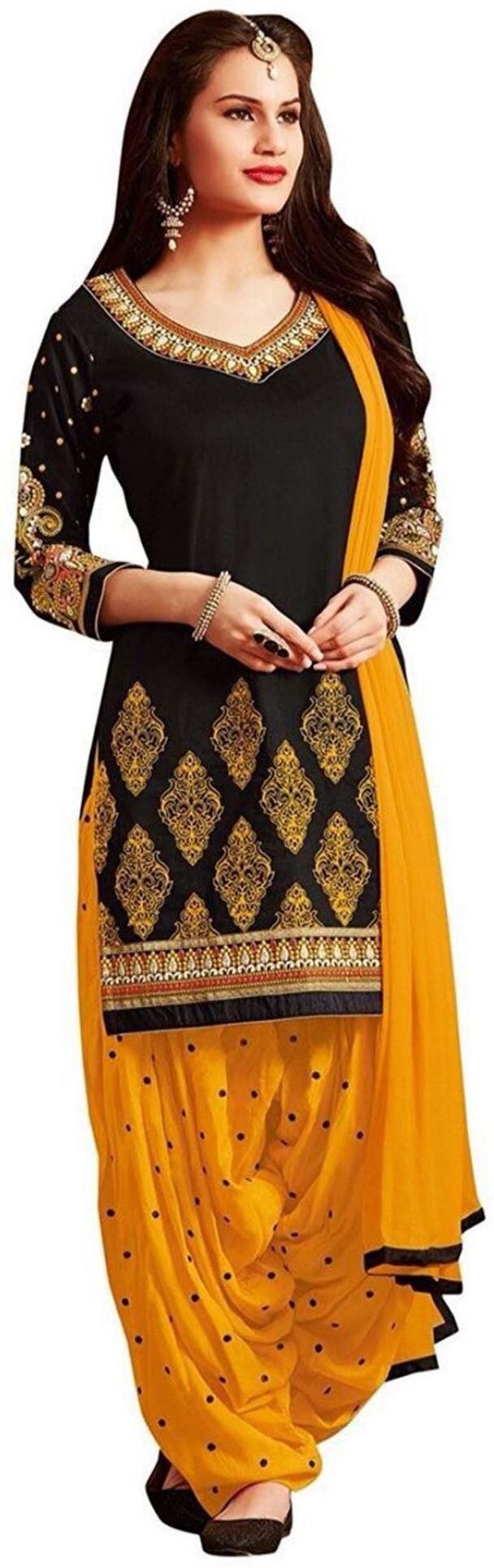 Unstitched Crepe Salwar Suit Material Solid, Floral Print, Printed, Geometric Print