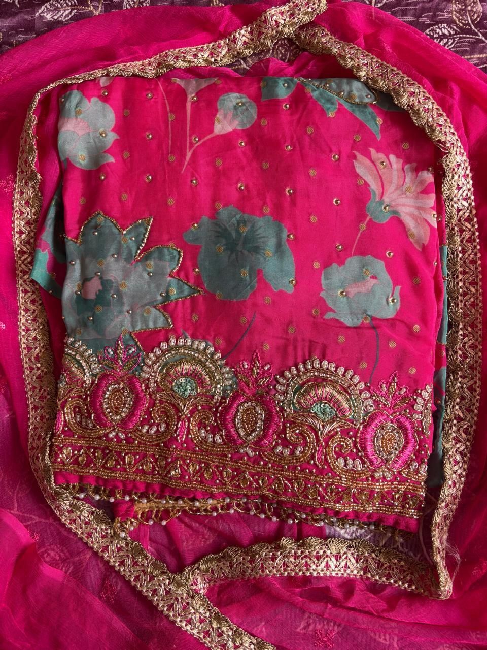 Unstitched Organza Kurta Fabric Embroidered, Floral Print-image-26