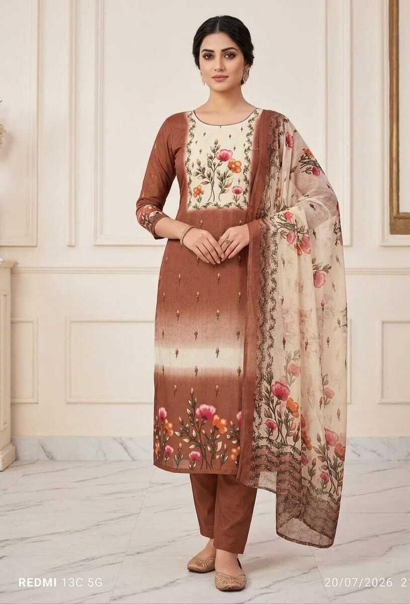 Unstitched Cotton Blend Salwar Suit Material Embroidered, Floral Print-image-18