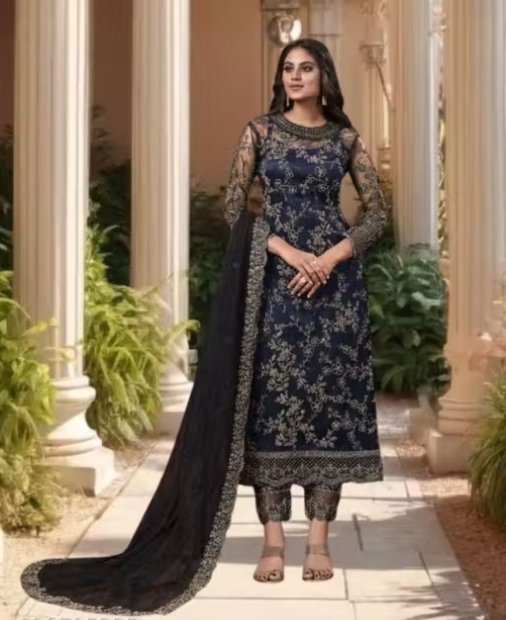 Semi Stitched Net/Lace Salwar Suit Material Embroidered-image-21