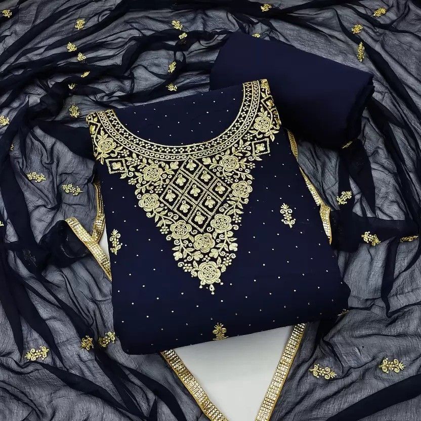 Unstitched Georgette Salwar Suit Material Embroidered-image-5