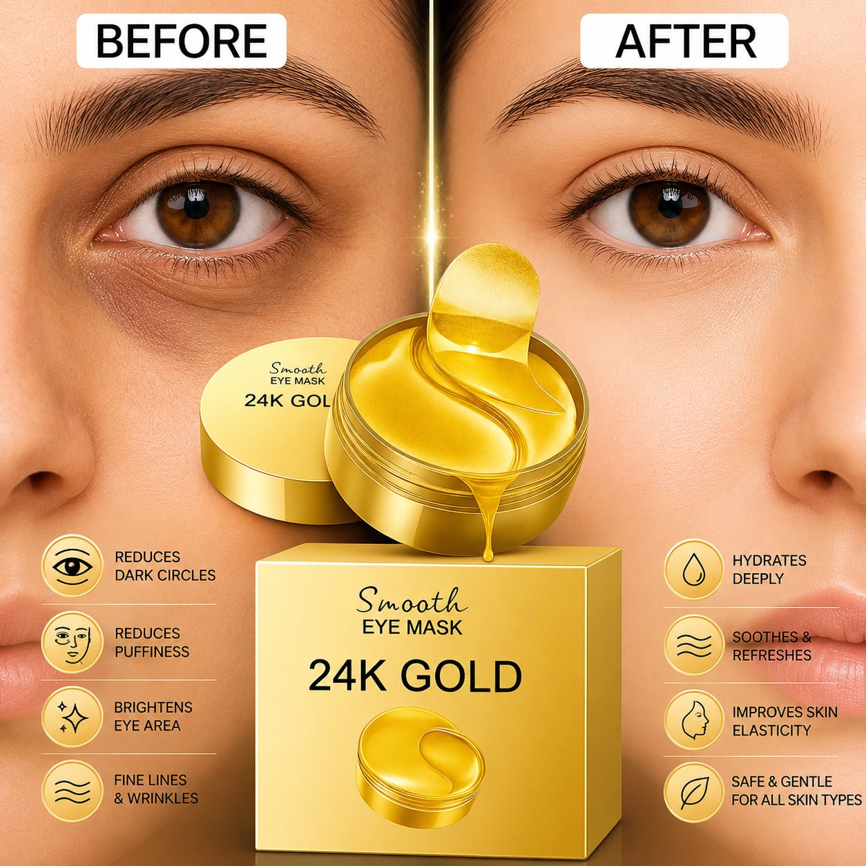 lavender hills 24k Gold Eye Mask For Dark Circles & Puffiness | Anti Wrinkle Eye Patch 60 Pack-picture-43