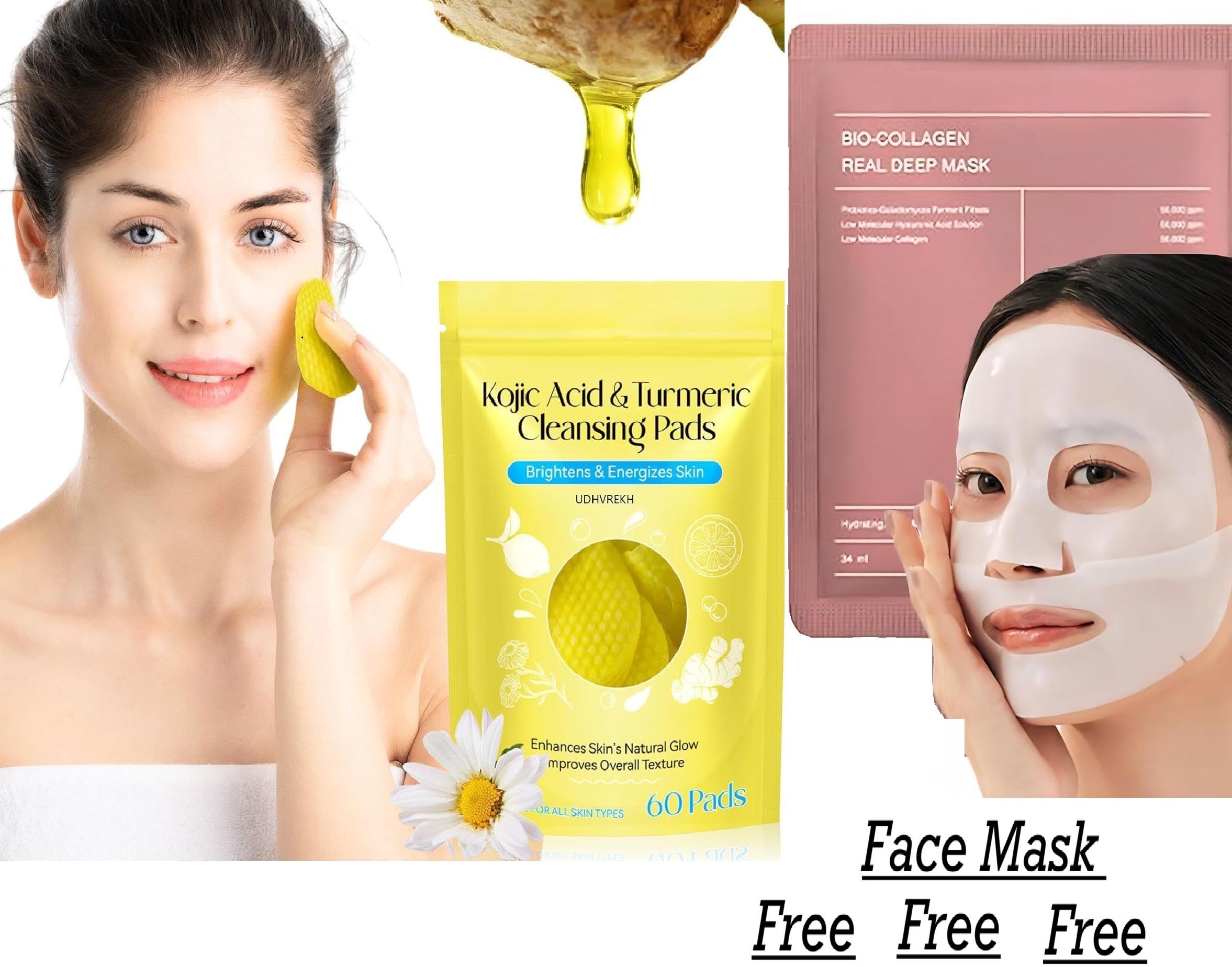 dhoriya Turmeric Cleaning Pads with Deep Face Mask(free) – Skin Brightening Remove Dirt Face Shaping Mask-picture-39