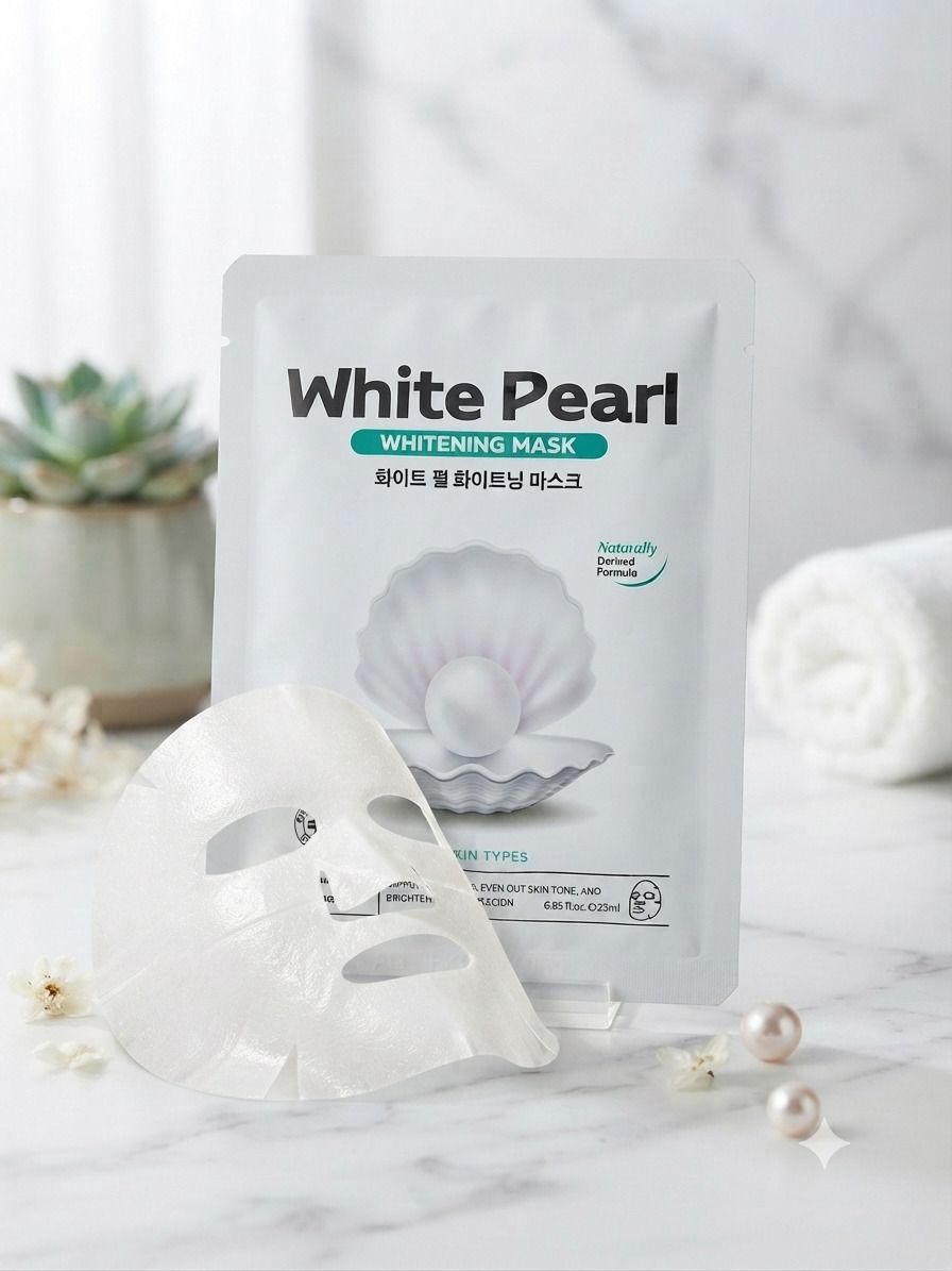 2 PCS White Pearl Sheet Mask Reduces Dark Spots, Evens Skin Tone Face Shaping Mask-image-18