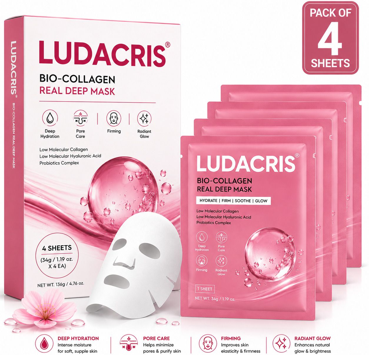 ludacris Collagen Face Mask Pack of 4 Overnight Deep Collagen Night Mask (236 ml) Face Shaping Mask-picture-13