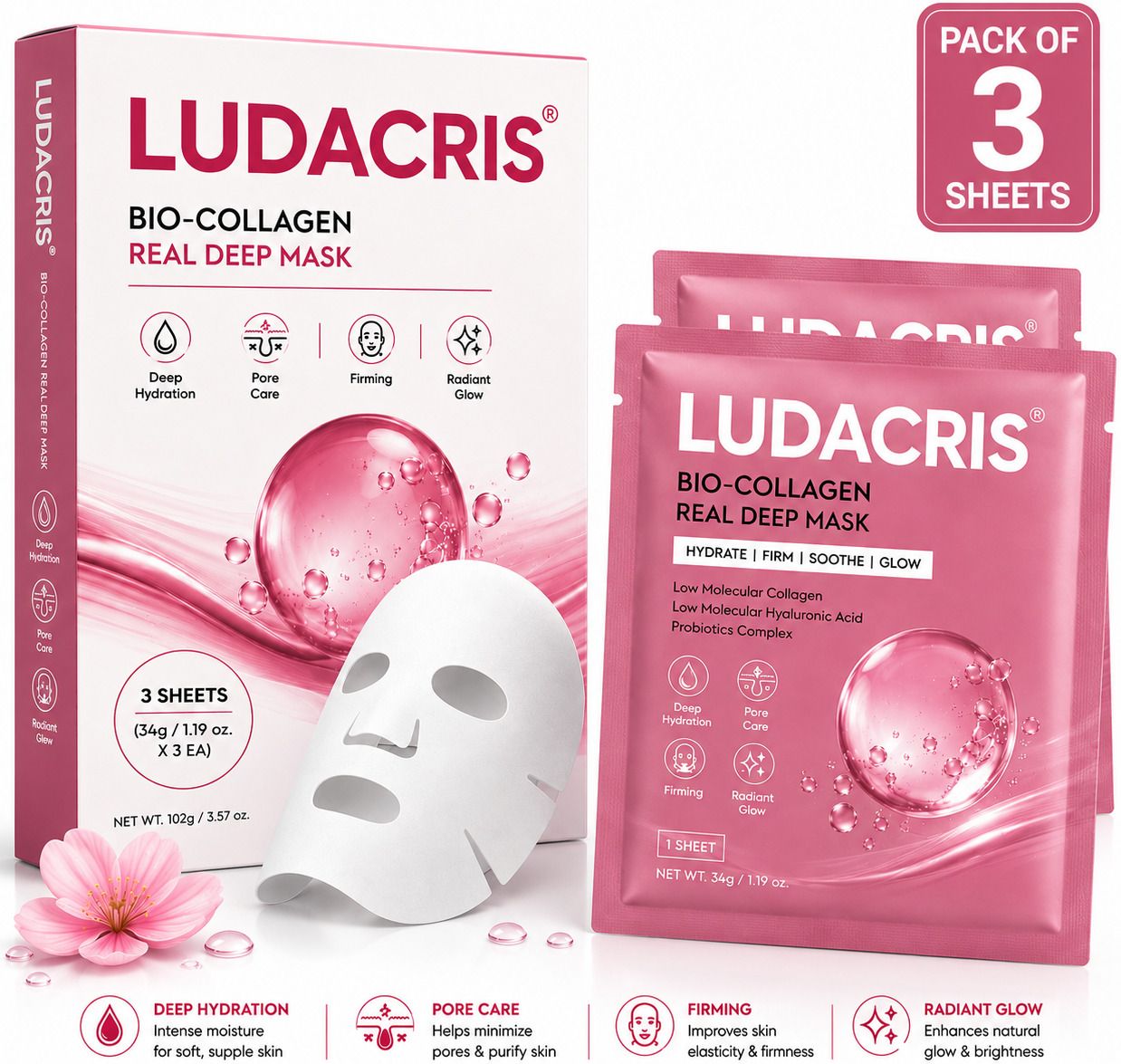 ludacris Collagen Face Mask Pack of 3 Overnight Deep Collagen Night Mask Face Shaping Mask-picture-39