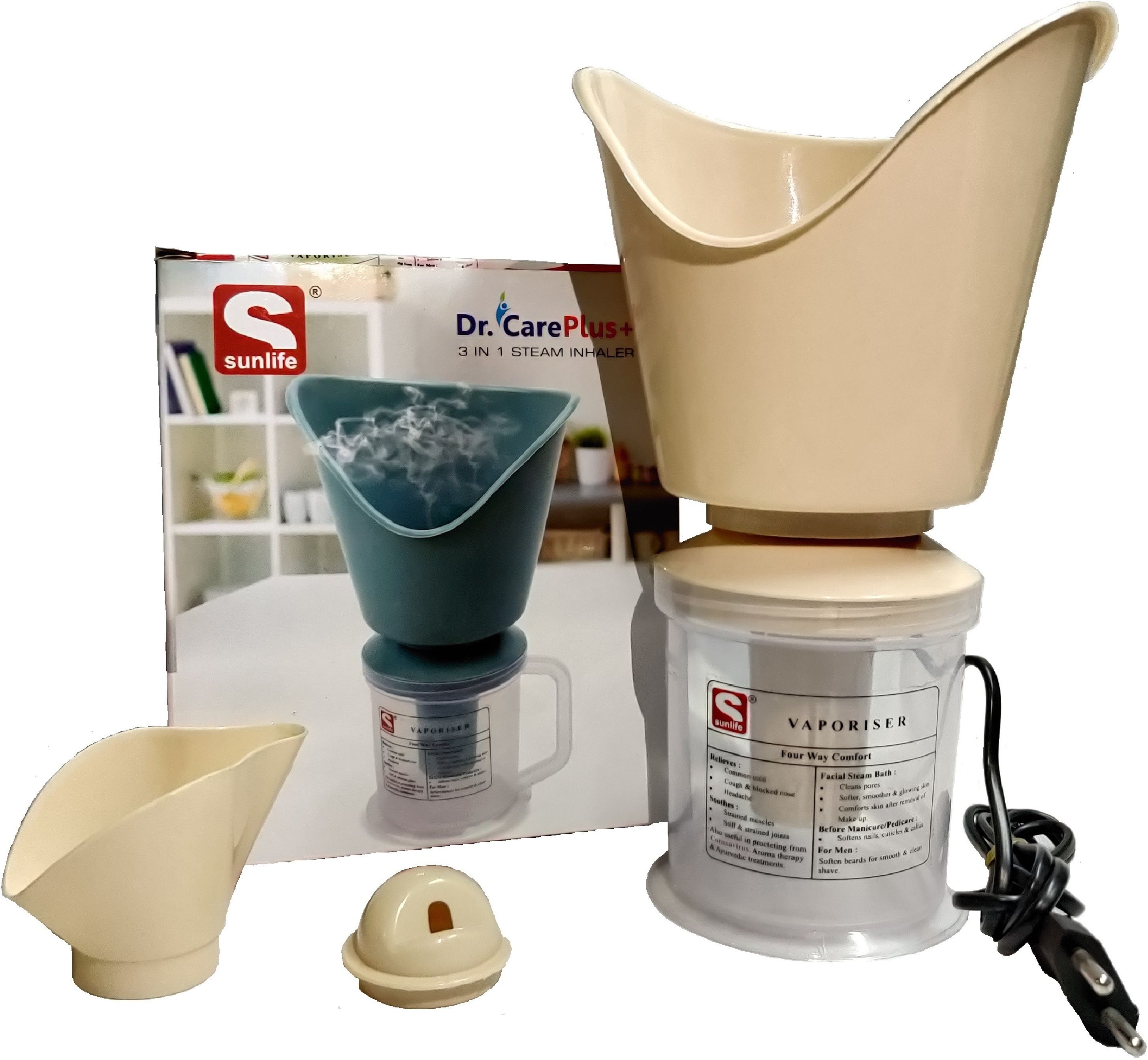 sunlife DR Care Plus+ - 3 In 1 Steam Inhaler Vaporizer - Beige Color Mini Facial Steamer-picture-11