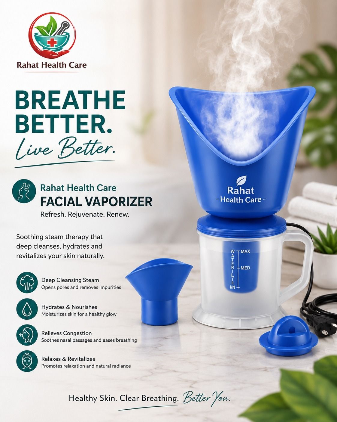 Facial Vaporizer Deep Steam Therapy for Healthy Skin & Easy Breathing Professional Facial Steamer-image-2