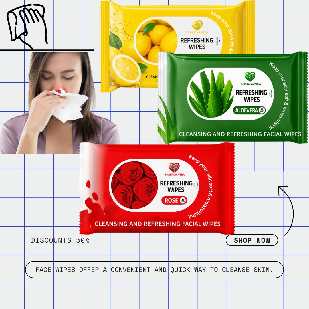 shakalyaveda Face Cleansing Wipes | Rose Aloe Vera Lemon Wet Wipes | Pack of 3 | 75 Wipes-picture-2