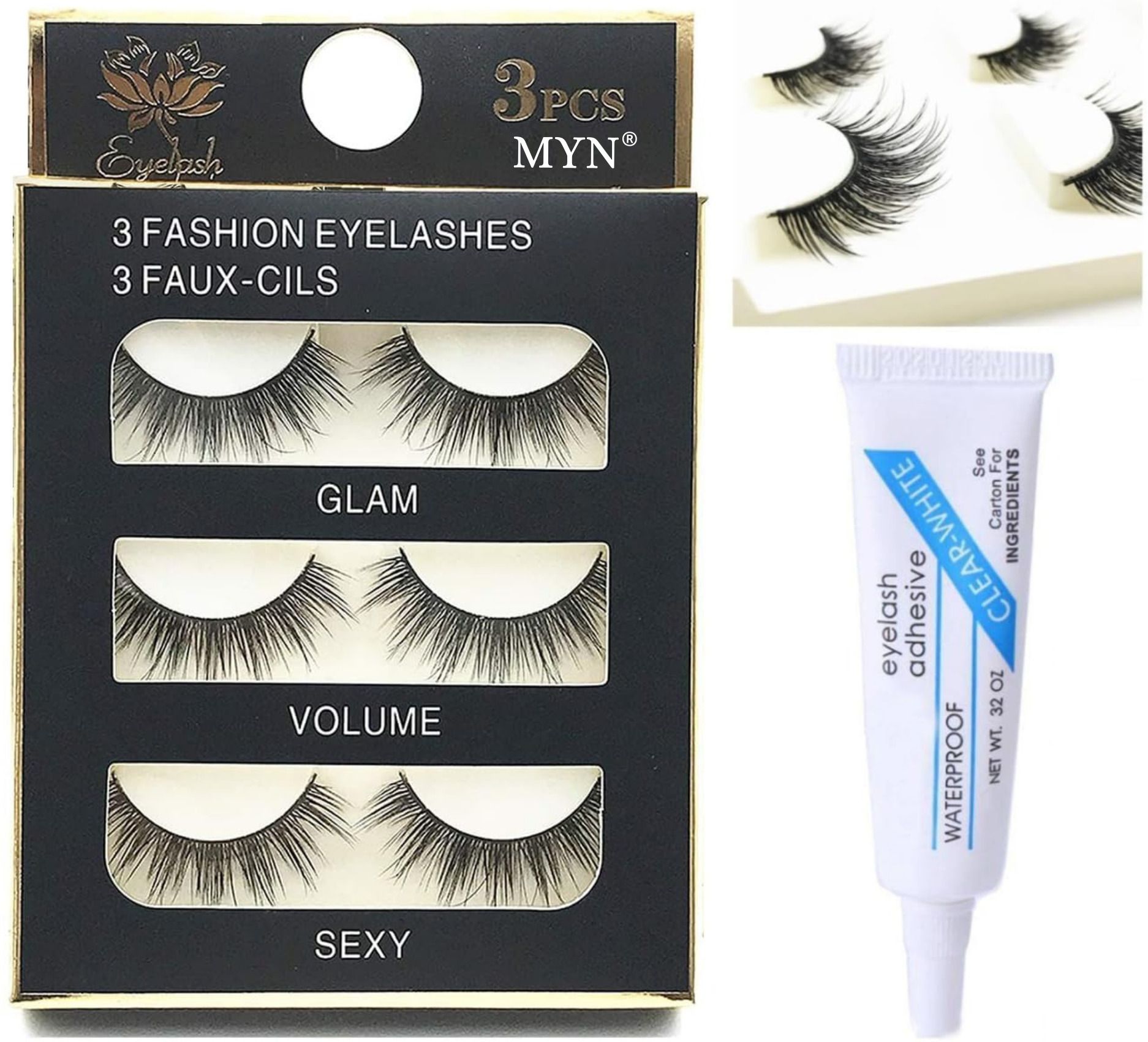 Black Handmade Natural Thick Long Polyester,3P False Eyelashes with Eyelash Glue