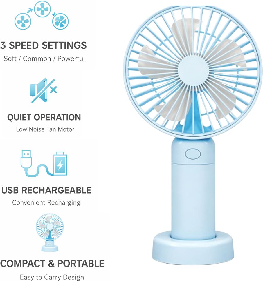Portable Mini Fan Rechargeable USB | 3 Speed Low Noise Handheld Desk Fan with 6 Months Warranty Anti Dust, Anti Rust, Energy Saving 6 mm Table Fan-image-42