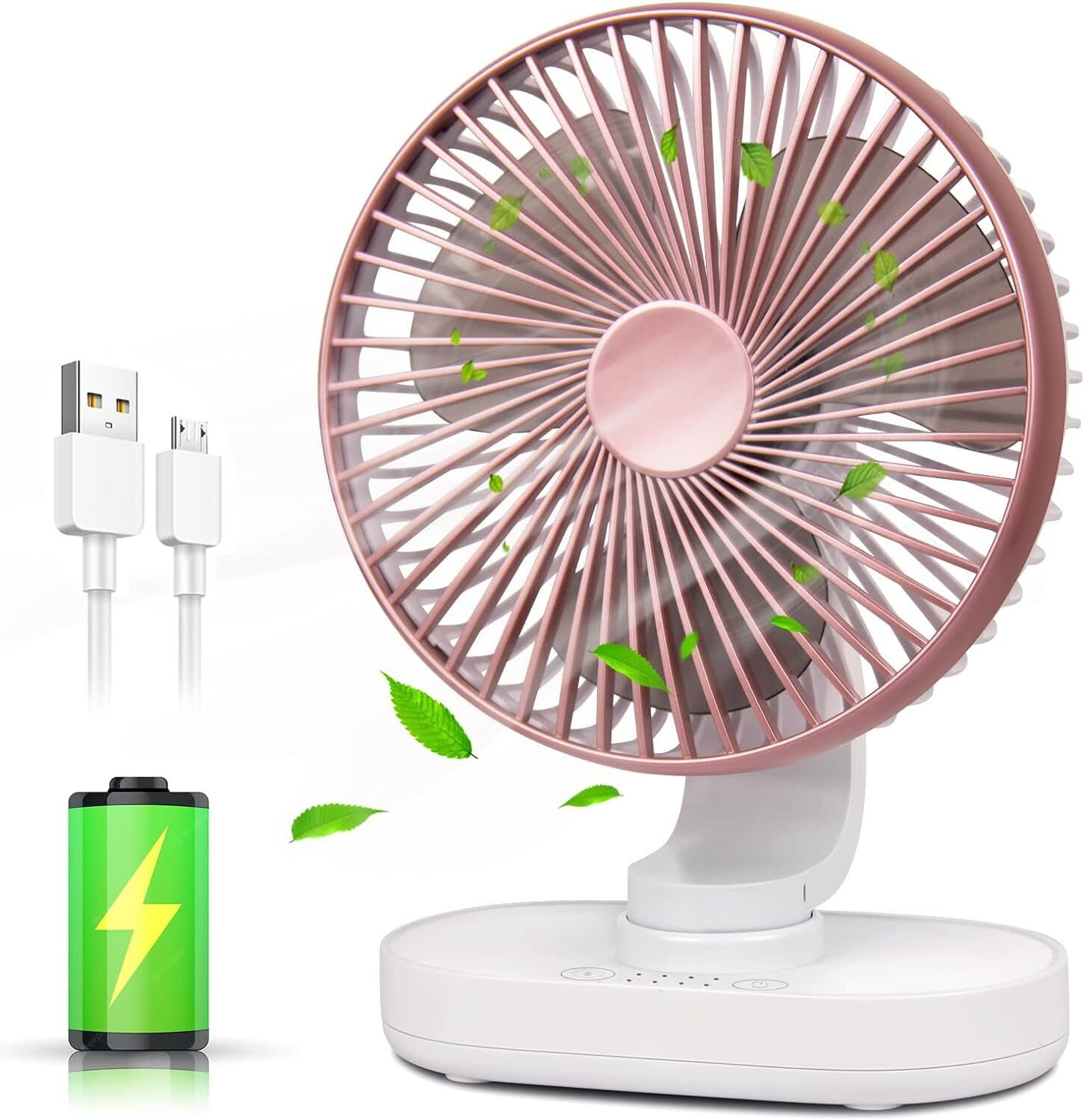 Solisca Desk Fan Oscillating Table Fan,Rechargeable Fan Micro/Type C Input Quiet Fan Mini Portable 3 Speed mode Build-in Battery Rechargeable-cooling blade USB Fan image 1