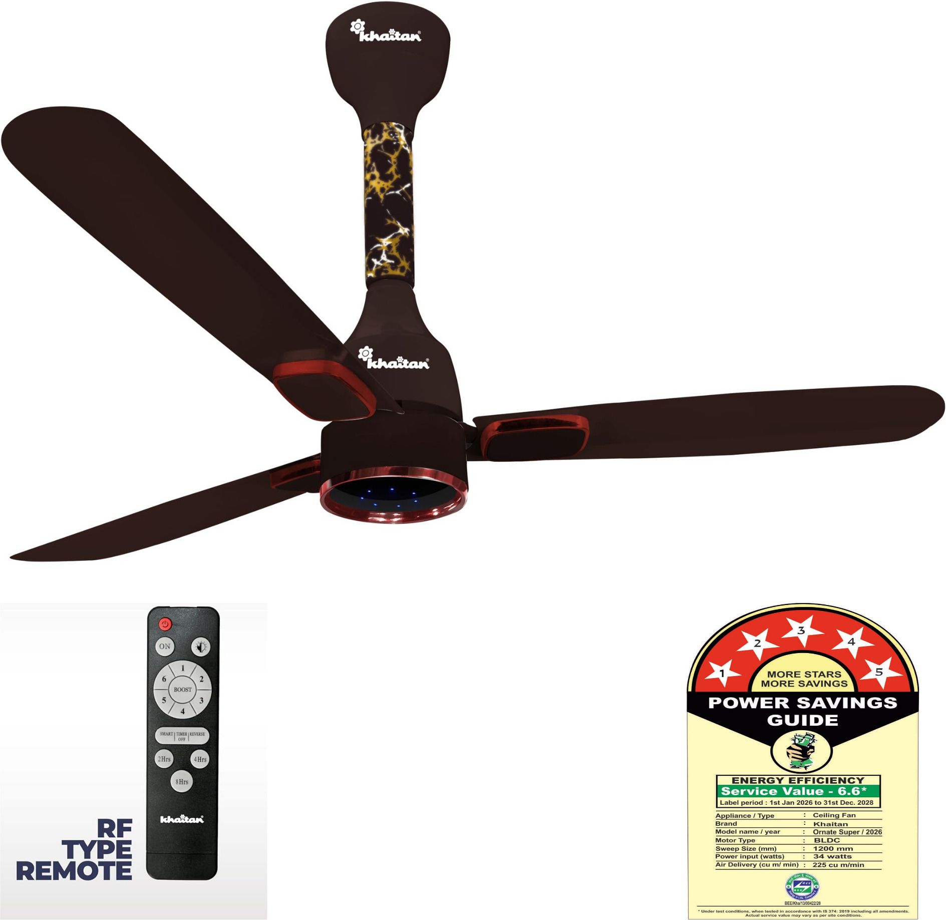 Ornate Super with 3 Year Warranty BLDC Motor with Remote, Anti Rust, Energy Saving, High Air Delivery 1200 mm Ceiling Fan-image-38