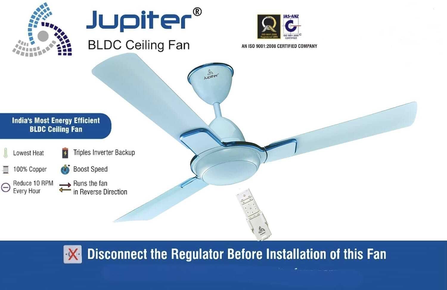 jupiter Kaira 3 Blades | 5 Star Energy Saver| High Speed Decorative Ceiling Fan with 2 Year Warranty BLDC Motor with Remote 1200 mm Ceiling Fan-picture-13