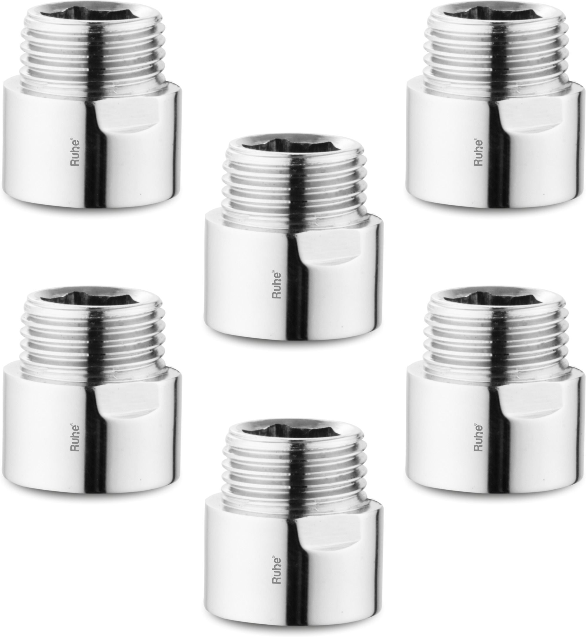 Full Brass 1 Inch Extension Nipple For Faucet Fittings Set Of 6 (Chrome Finish) Faucet Nozzle