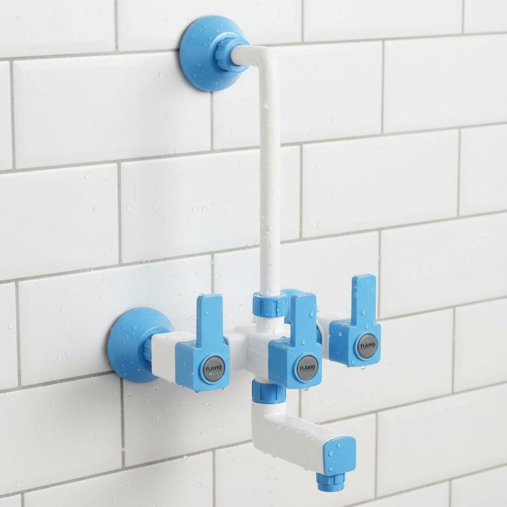 Flavio 3 in 1 Wall Mixer | Wall Mixer for Bathroom | Hot & Cold Mixing | White & Blue 3-picture-47