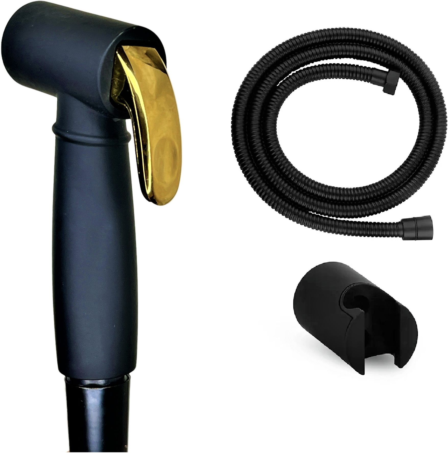- Premium BLACK Health Faucet Jet Spray With Gold Button + Black Tube & Holder HealthFaucet