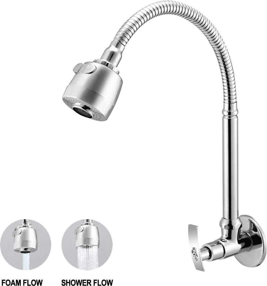 gold bell Premium Quality Stainless Steel / Brass Flexible Sink Cock For Kitchen Sink, Wash Basin Faucets Premium Quality Stainless Steel / Brass Flexible Sink Cock For Kitchen Sink, Wash Basin Faucets And With Wall Flange + Teflon Tape Bib Tap Faucet-picture-17